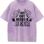 This Guy Needs a Beer Vintage Washed T-Shirt in Purple