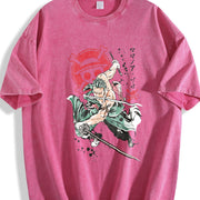 Anime Streetwear Character vintage washed oversized T-shirt in Red