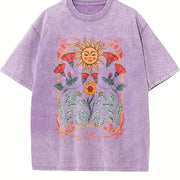 Boho Floral Art Nouveau Vintage Washed T-Shirt in Purple