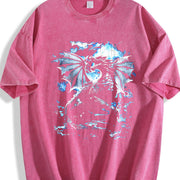Y2K Dragon Lightning Fantasy Vintage Washed T-Shirt in Red