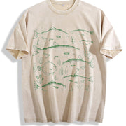 Fish 90s Tattoo Fishing Vintage Washed T-Shirt in Beige