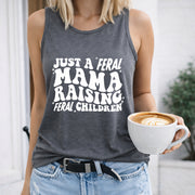Just a Feral Mama Raising Feral Children Crew-neck Women's Color Cotton Tank Top in Gray