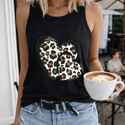 Leopard Hearts Women's Color Cotton Tank Top in Black