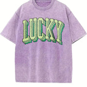 Retro Lucky St Patricks Day Vintage Washed T-Shirt in Purple