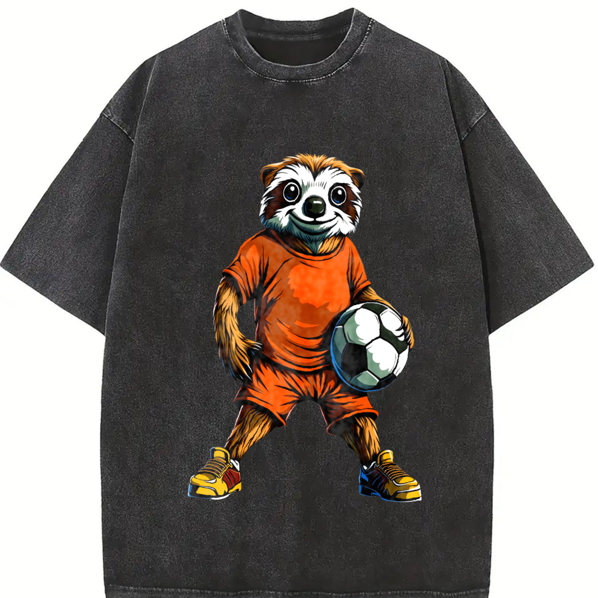 Lemur Soccer Player Vintage Washed T-Shirt in Black