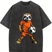 Lemur Soccer Player Vintage Washed T-Shirt in Black