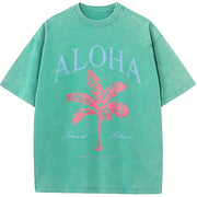 Aloha Palm Tree vintage washed oversized T-shirt in Blue