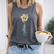 Aloha Flower Crew-neck Sleeveless Vest Outdoor Women's Color Cotton Tank Top in Gray
