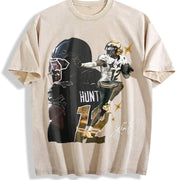 Travis Hunter Bih You Thought Football vintage washed oversized T-shirt in Beige