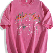 & Water- with Roaring Tiger Trio Tiger (Front/Back) Vintage Washed T-Shirt in Red