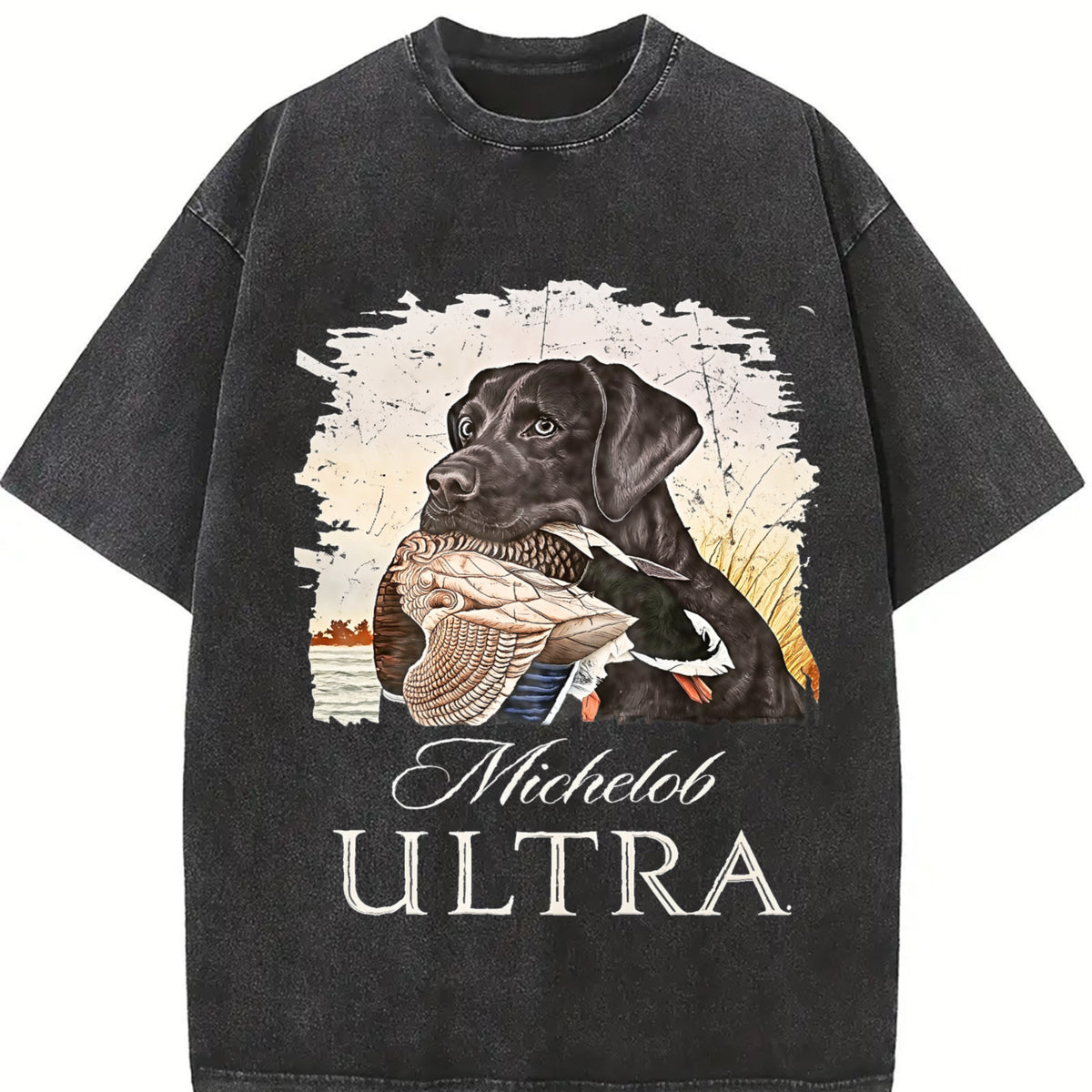 Michelob Ultra Black Lab Duck Hunting Vintage Washed T-Shirt in Black