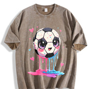 Cute Dripping Soccer Ball Vintage Washed T-Shirt in Brown