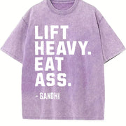 Lift Heavy Eat Ass Meme Gym Back Bodybuilding Motivation vintage washed oversized T-shirt in Purple