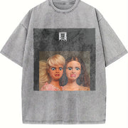 Two Glam Dolls Portrait Vintage Washed T-Shirt in Gray