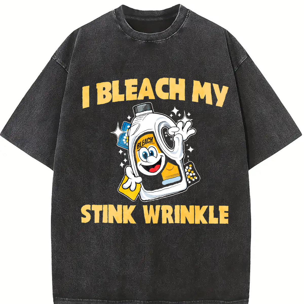 I Bleach My Stink Wrinkle vintage washed oversized T-shirt in Black