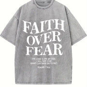 Retro 230 Pure 'FAITH OVER FEAR' Letter Fashionable vintage washed oversized T-shirt in Gray