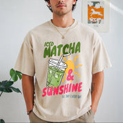 Iced Matcha Sunshine Vintage Washed T-Shirt in Beige