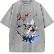 Soul Eater - Black Star Anime Double-sided Japanese Manga vintage washed oversized T-shirt in Gray
