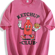 Toddler Ketchup Club Kids Retro Cartoon Foodie for Boys Vintage Washed T-Shirt in Red
