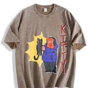 Caseoh KITTY New Short-sleeved Vintage Washed T-Shirt in Brown