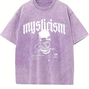 Mysticism Studios Ski Mask Gothic Letter Back Vintage Washed T-Shirt in Purple