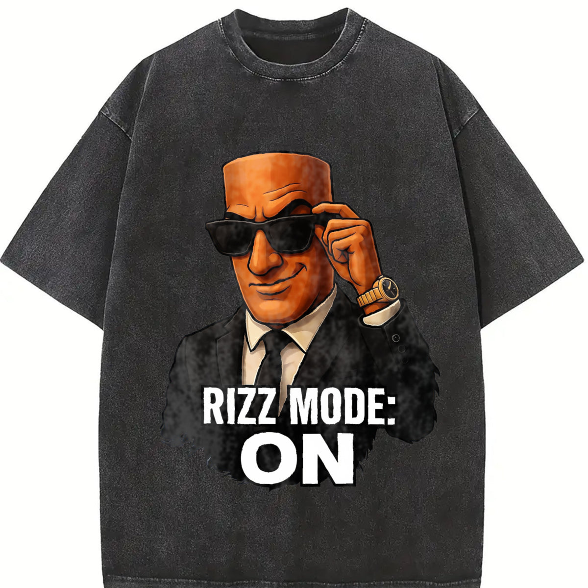 Premium Tung Sahur Rizz Mode Activated Italian Brainrot Vintage Washed T-Shirt in Black
