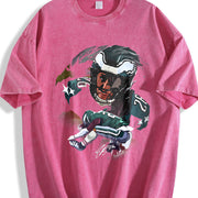 Saquon Night Jump Over Philadelphia Football Star Custom vintage washed oversized T-shirt in Red