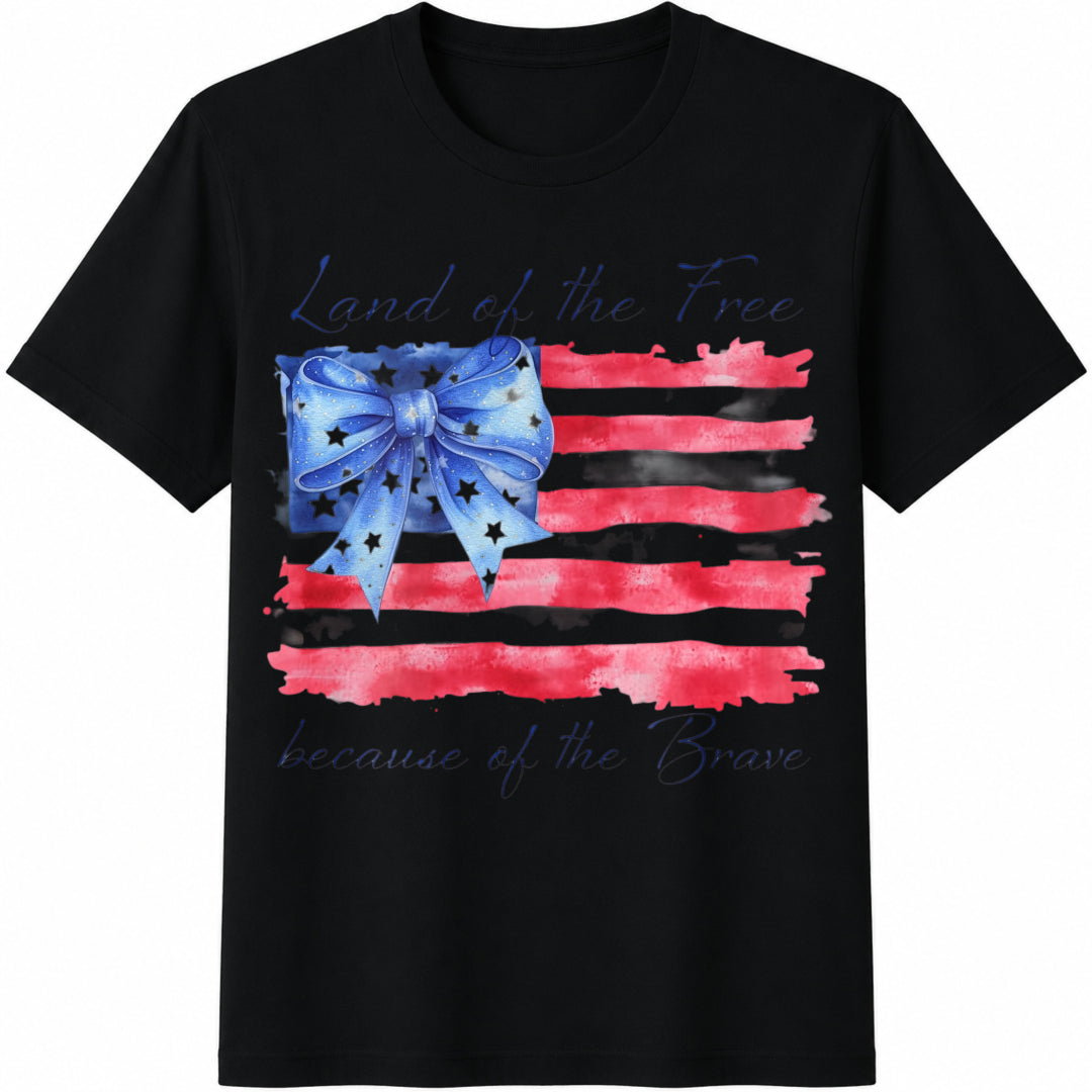 Land of the Free Because of the Brave Memorial Day 4th Of Cotton T-Shirt in Black