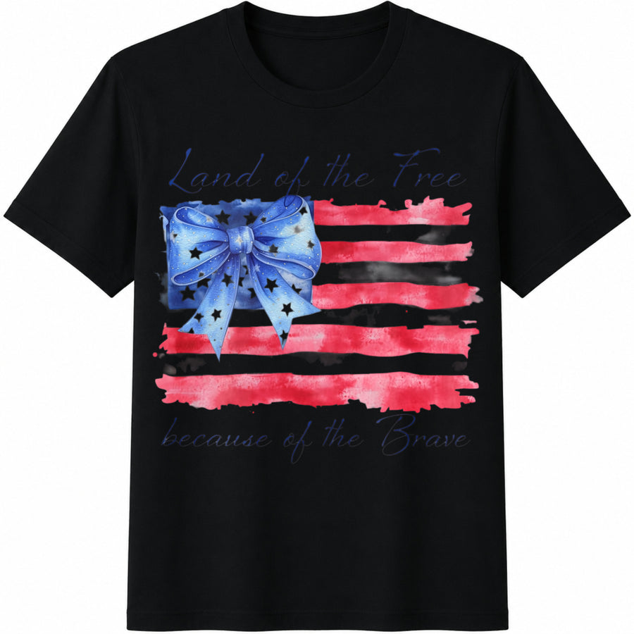 Land of the Free Because of the Brave Memorial Day 4th Of Cotton T-Shirt in Black