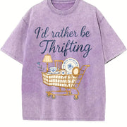 I'd Rather Be Thrifting Shopping Cart vintage washed oversized T-shirt in Purple
