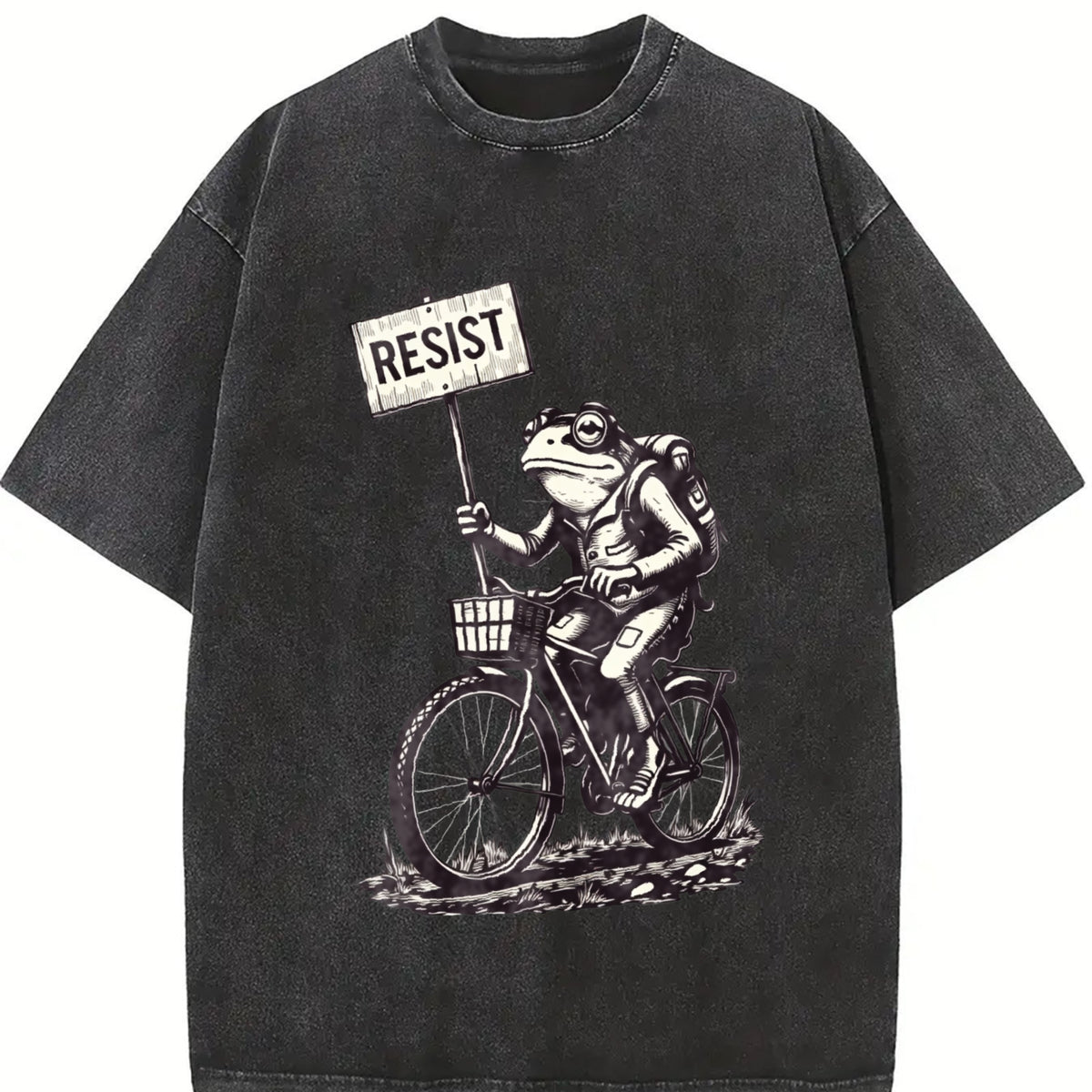 Resist Traveler Frog Vintage Washed T-Shirt in Black