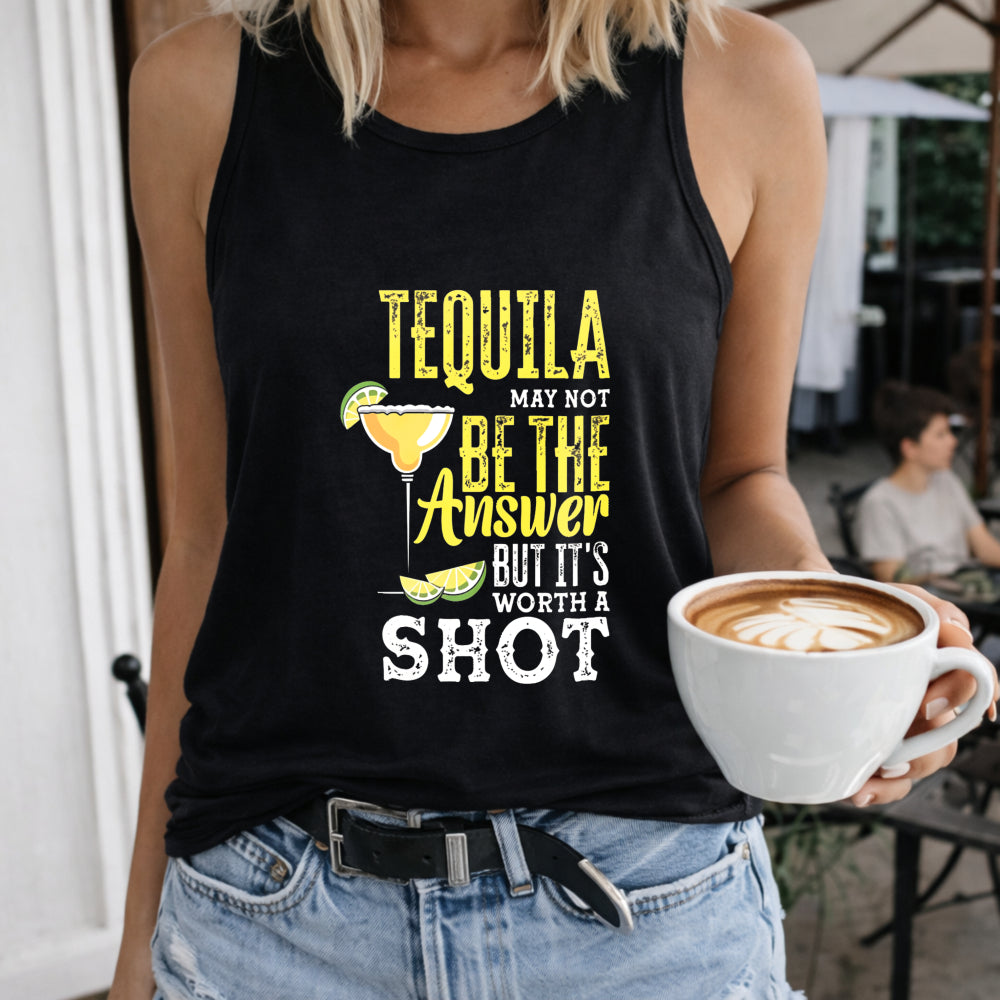 Tequila May Not Be the Answer but It's Worth a Shot Women's Color Cotton Tank Top in Black