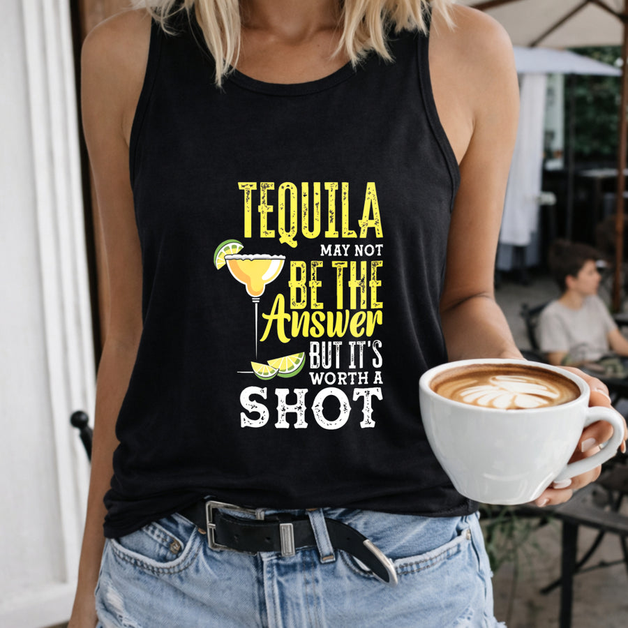 Tequila May Not Be the Answer but It's Worth a Shot Women's Color Cotton Tank Top in Black