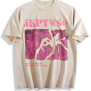For Formal Urban Distressed Enthusiasts Vintage Washed T-Shirt in Beige