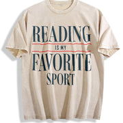 Reading Is My Favorite Sport Vintage Washed T-Shirt in Beige