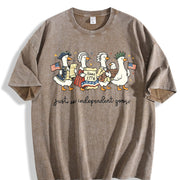 Silly Goose for 4th of July Vintage Washed T-Shirt in Brown