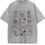 Cowboy Cats and Kittens Western Cowboy Vintage Washed T-Shirt in Gray