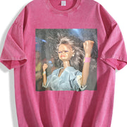 Angry Glam Doll Raising a Fist Vintage Washed T-Shirt in Red