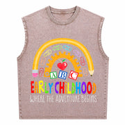 For Early Childhood Teachers Vintage Washed Tank Top in Brown