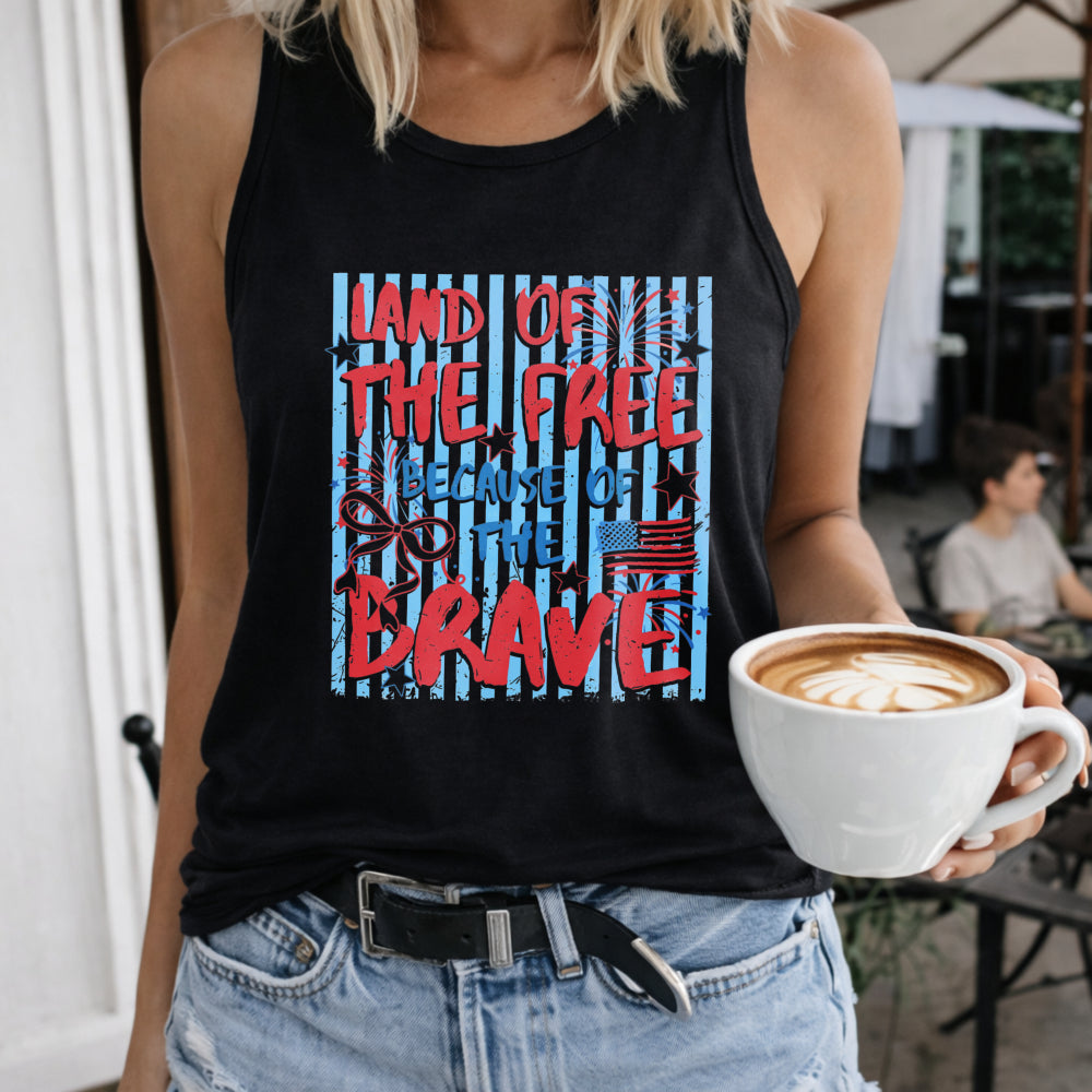 Land of the Free Because of the Brave Women's Color Cotton Tank Top in Black