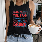 Land of the Free Because of the Brave Women's Color Cotton Tank Top in Black
