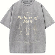Fishers of - Matthew 4:19 Jesus Bible Verse Religious vintage washed oversized T-shirt in Gray