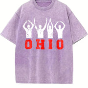 Ohio State Pride Ohioan with Bold Red Letters Vintage Washed T-Shirt in Purple
