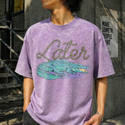 Later Gator Alligator Vintage Washed T-Shirt in Purple