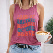 Land of the Free Because of the Brave Women's Color Cotton Tank Top in Red