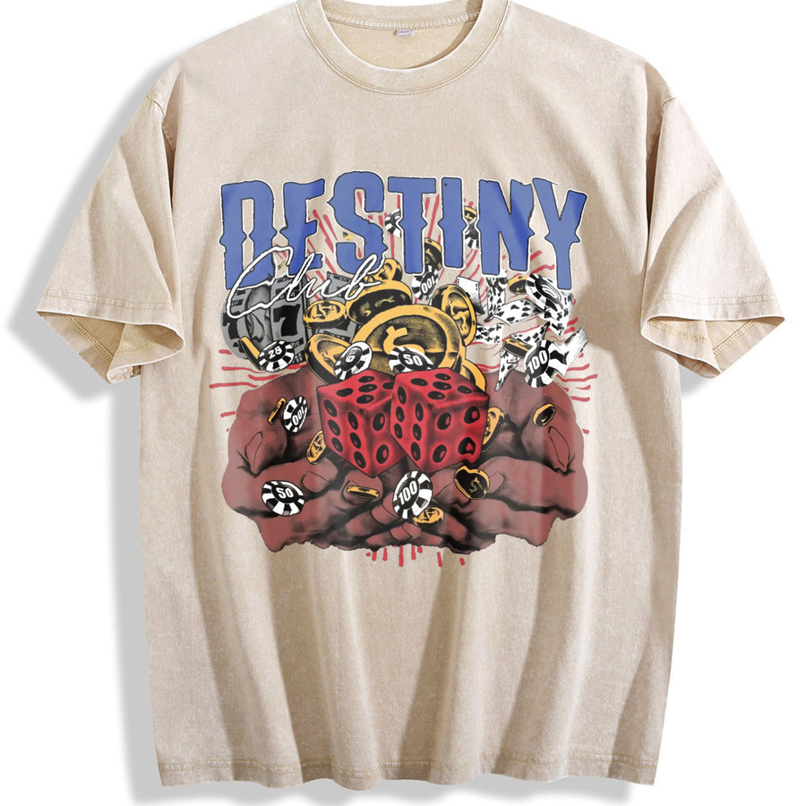 Destiny Club Casino Dice White Vintage Washed T-Shirt in Beige