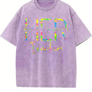 Letter Wear for Daily Vacation Outdoor Ladies vintage washed oversized T-shirt in Purple