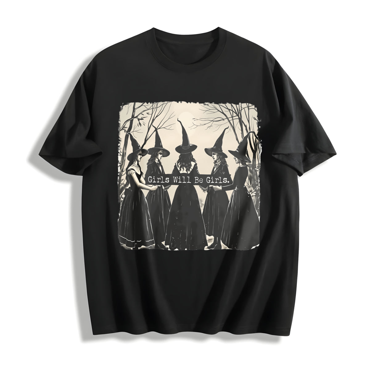 Girls Will Be Girls Halloween Witches Cotton T-Shirt in Black