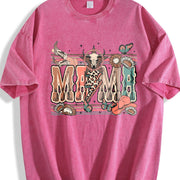 Western Mama Howdy Cowhide Vintage Washed T-Shirt in Red