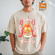 Howl’s Moving Castle Calcifer Ramen – Ghibli Vintage Washed T-Shirt in Beige